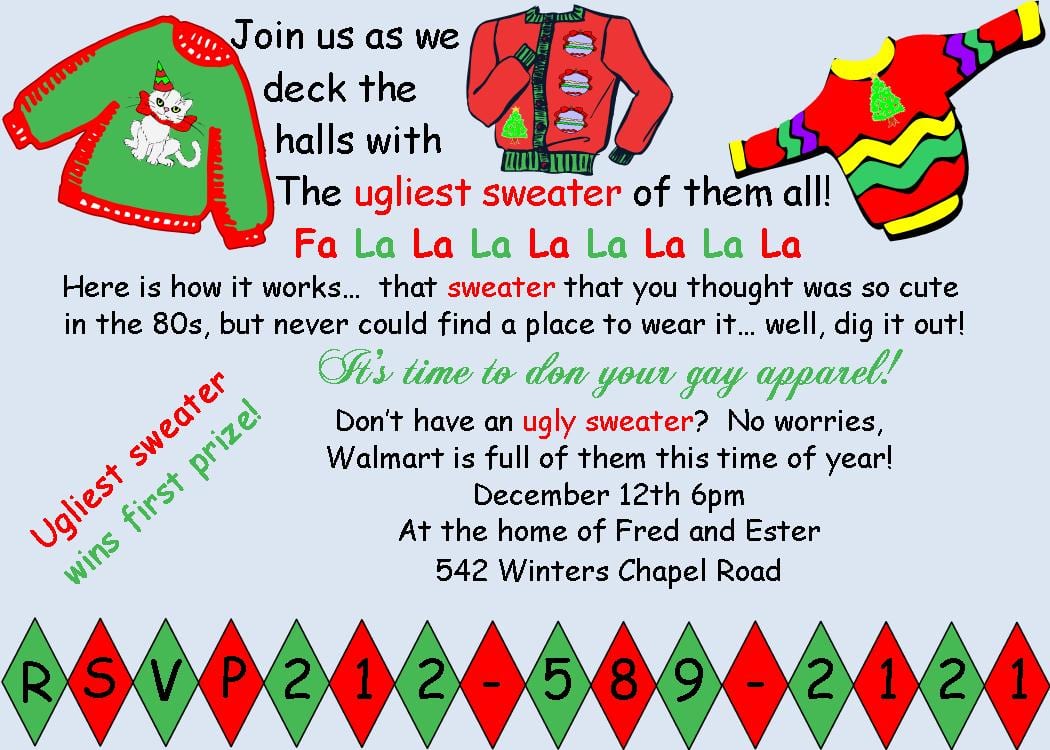 Ugly Christmas Sweater Invitation Wording â Happy Holidays!